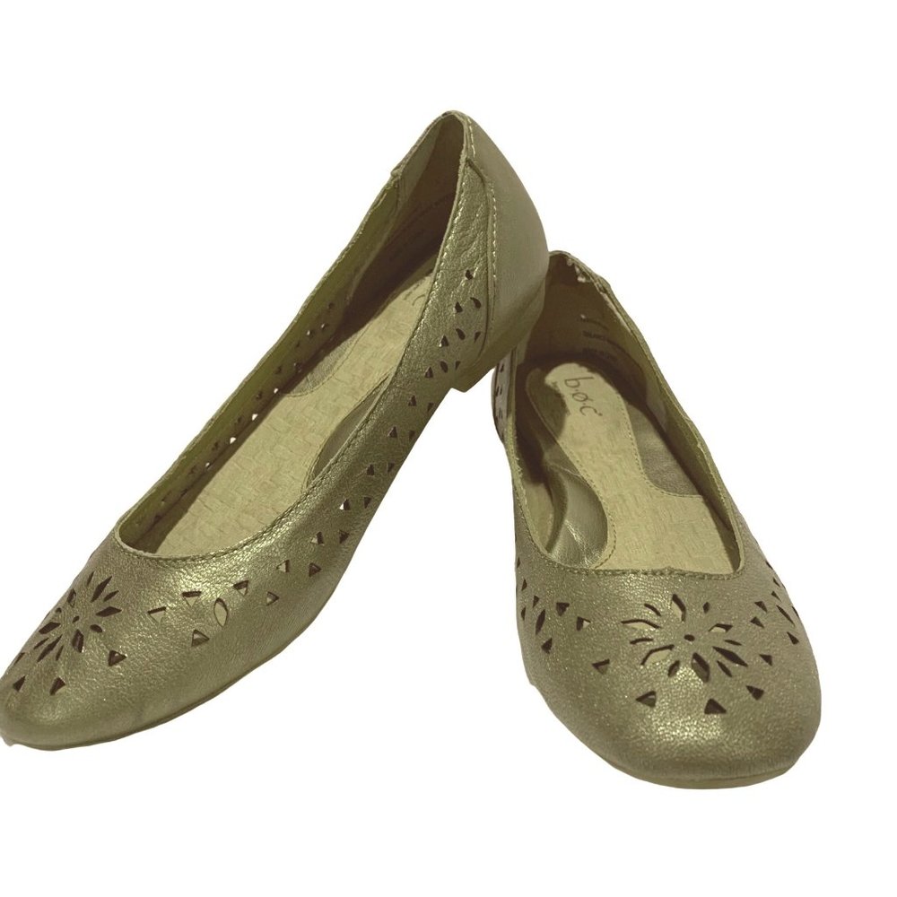 B.O.C. Sz 6.5/ 37 GOLDEN BROWN METALLIC BALLET FLATS W CUT-OUT DESIGNS ON TOP AN